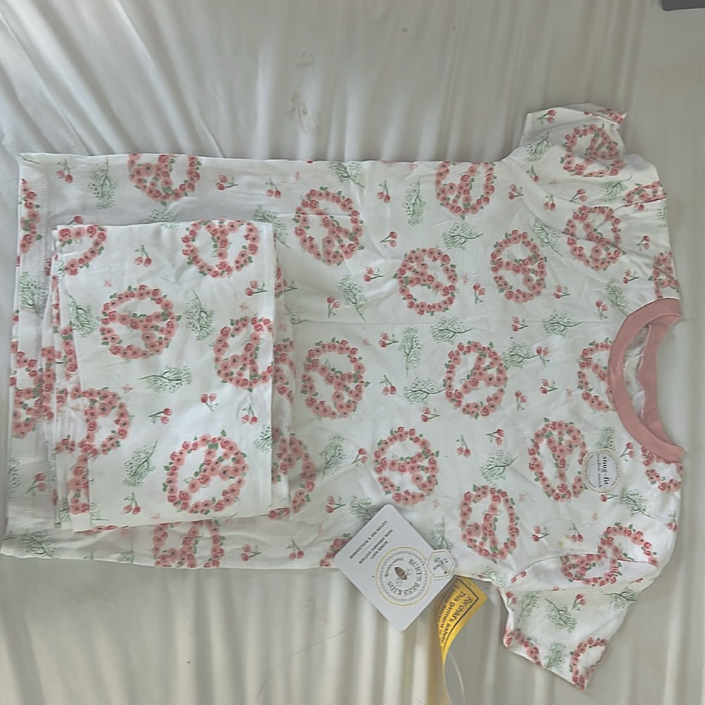 burt’s bees two piece kids pajamas floral pink and white